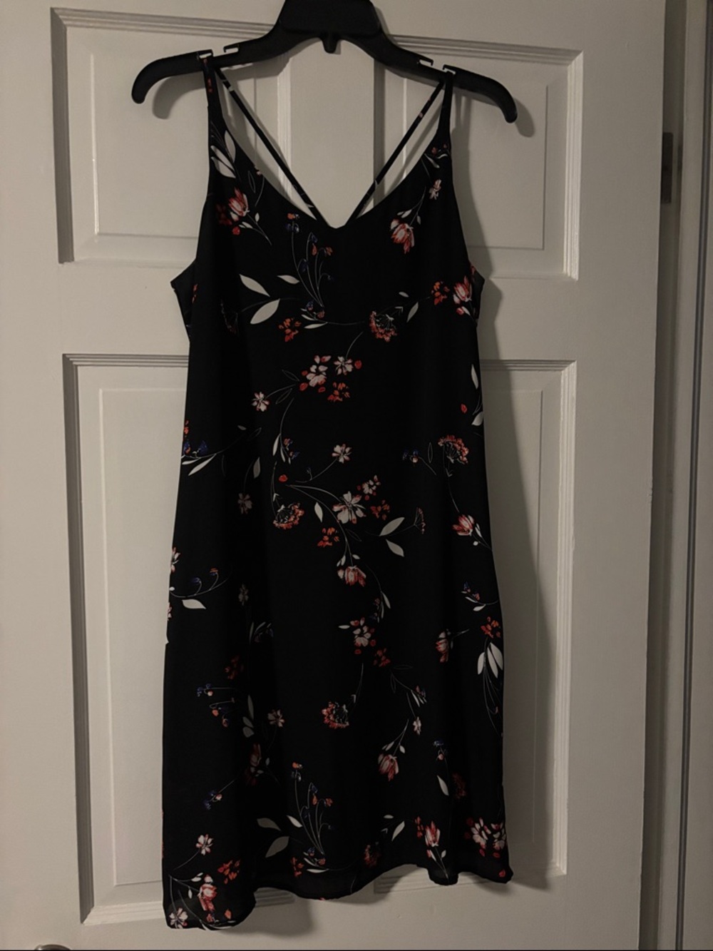 Worthington Black Floral Slip Dress with Pink & Red Blooms